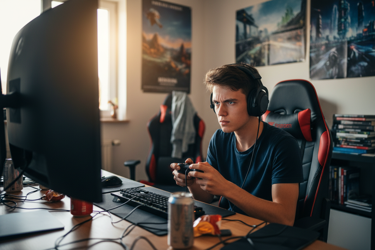 mas natural ,como si fuera un joven normal en su casa jugando apasionadamente por ganar